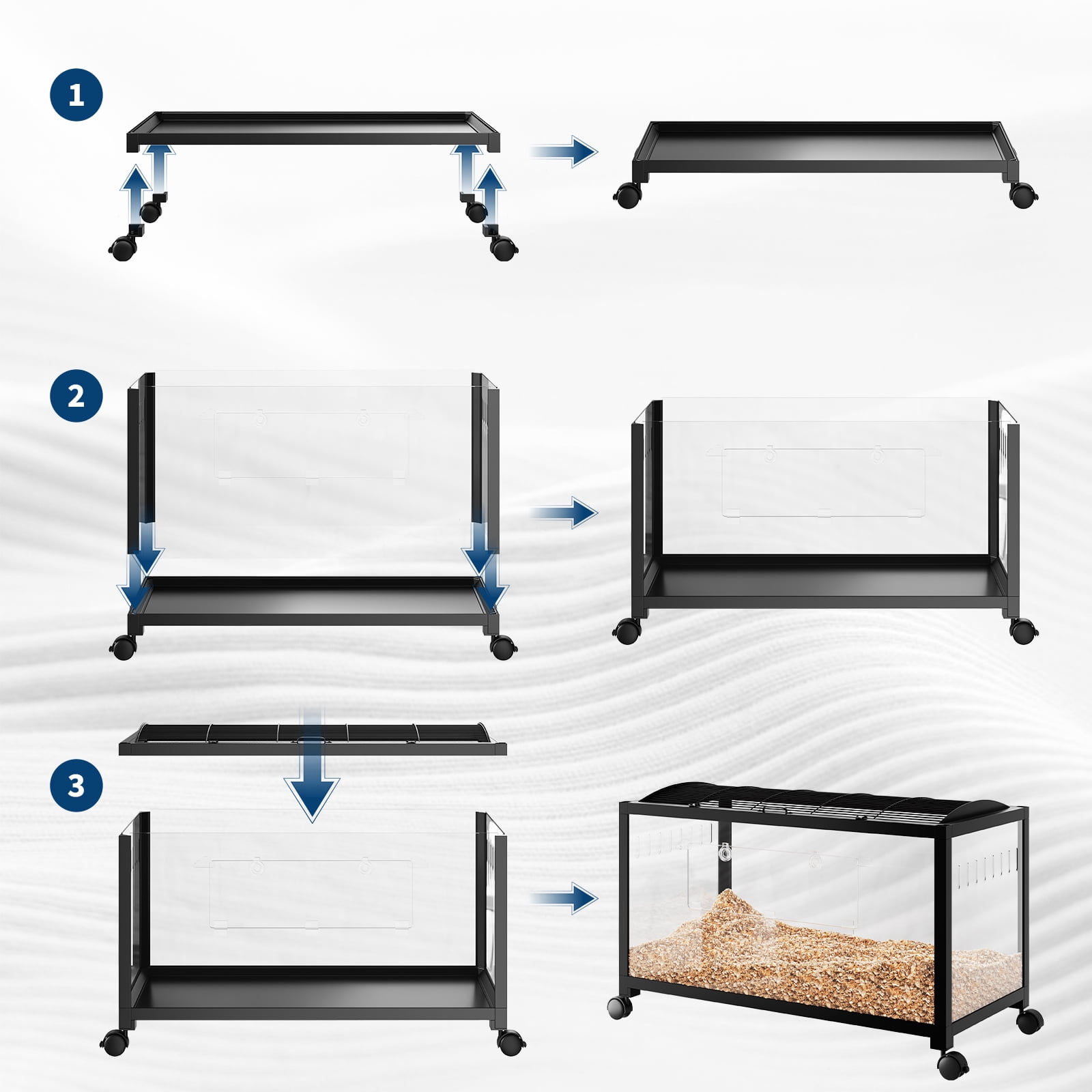 EastVita Hedgehog Enclosure with Acrylic Sides,Metal Guinea Pig Cages,Universal Wheels+Chew-Proof Dual Door Stackable Cages for Guinea Pigs,Gerbil,Dwarf Syrian Hamster Black