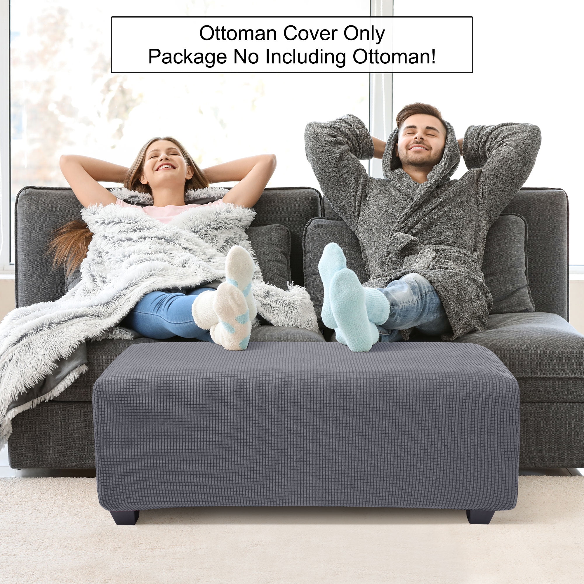 Unique Bargains Stretch Ottoman Cover Slipcover Furniture Covers Dark Gray Small