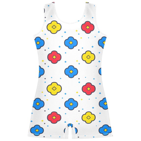 Gymnastics Leotard Sleeveless Tile Flower Abstract Tile Stretchy Dance Bodysuit Breathable Athletic Ballet Yoga Outfit for Ages 3-14
