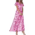 thumbnail image 1 of HH 2023 New Beach Large Swing Dress Chiffon Floral Short Sleeve Ruffled V-neck Fashion Waist-Controlled Dress, 1 of 1