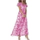 thumbnail image 1 of HH 2023 New Beach Large Swing Dress Chiffon Floral Short Sleeve Ruffled V-neck Fashion Waist-Controlled Dress, 1 of 1