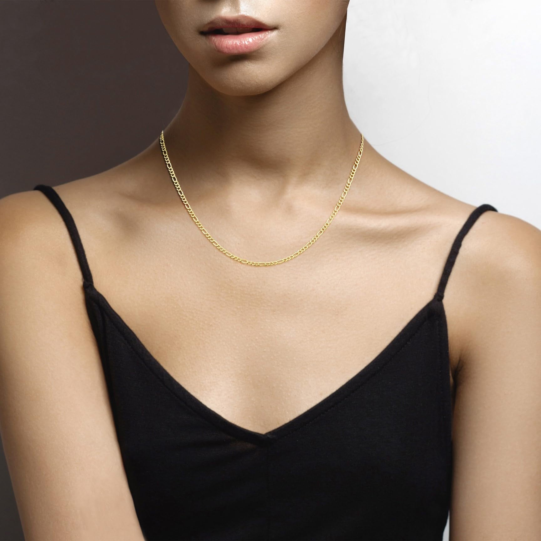Miabella Solid 18K Gold Over 925 Sterling Silver Italian 3mm Diamond-Cut Figaro Link Chain Necklace for Women, Made in Italy (Length 20 Inches)
