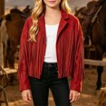 thumbnail image 2 of Gaexia Fringe Jacket for Girls Kids Cowgirl Western Tassels Motorcycle Cardigan Cropped Coats Sizes 5-14 Years Fringe Jacket, 2 of 7