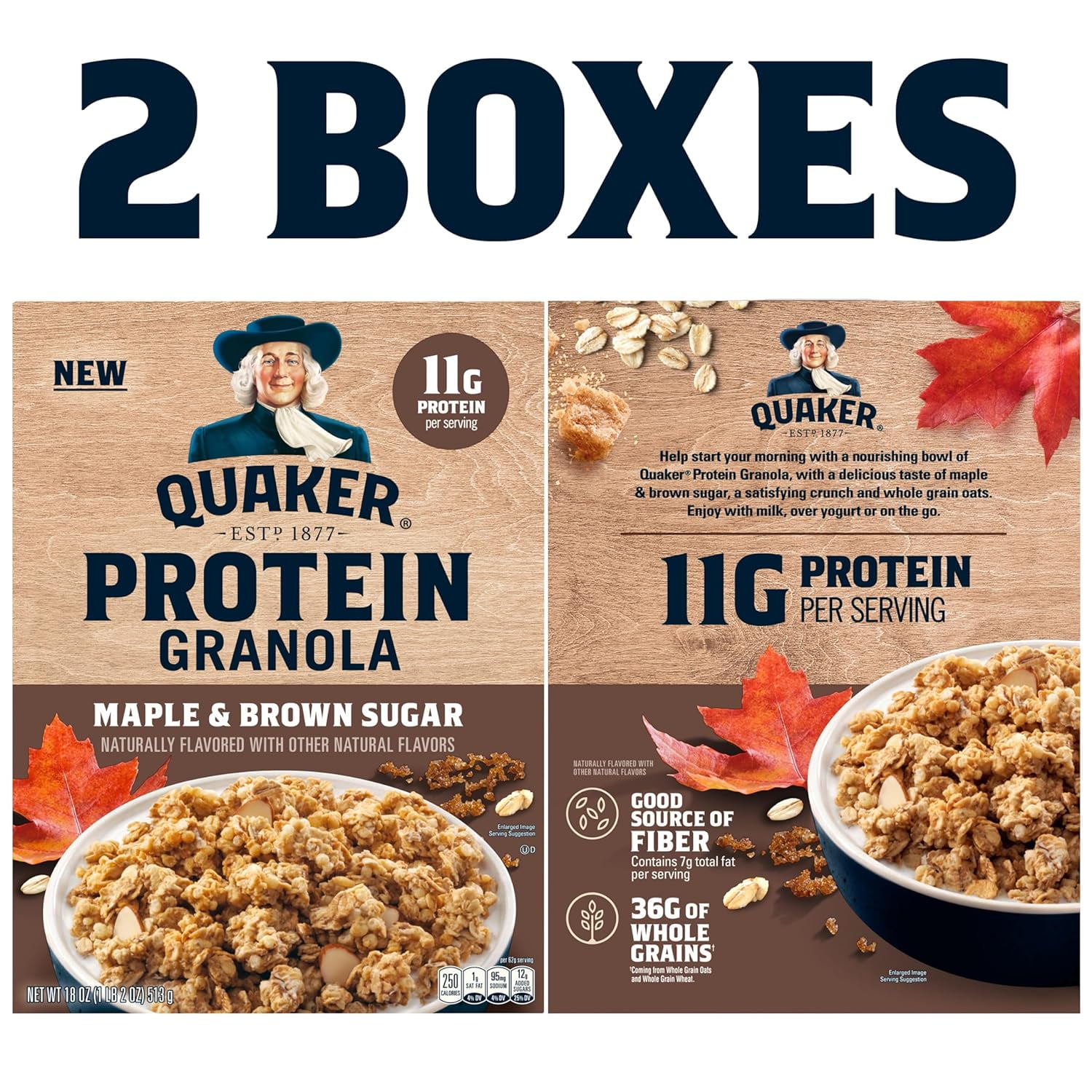 Quaker Protein Granola Maple Brown Sugar, 18 oz Boxes (2 Pack)