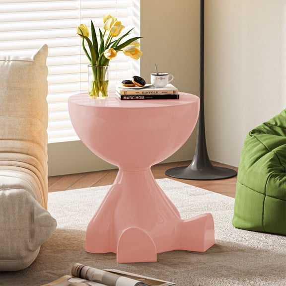 Mini Circle Side Table, Small Modern Bowl Shaped Coffee Table, Sofa End Table Nightstand, Modern Bedside Home Decor for Living Room and Bedroom, Large Pink