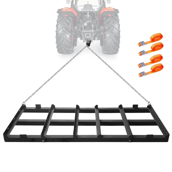 Yiwa Heavy Duty 4 Ft Drag Harrow, Tow Behind Grader with Adjustable Gravel Rake, Chain, and 4 Safety Belts for ATV, UTV, or Tractor Use on Driveway and Soil