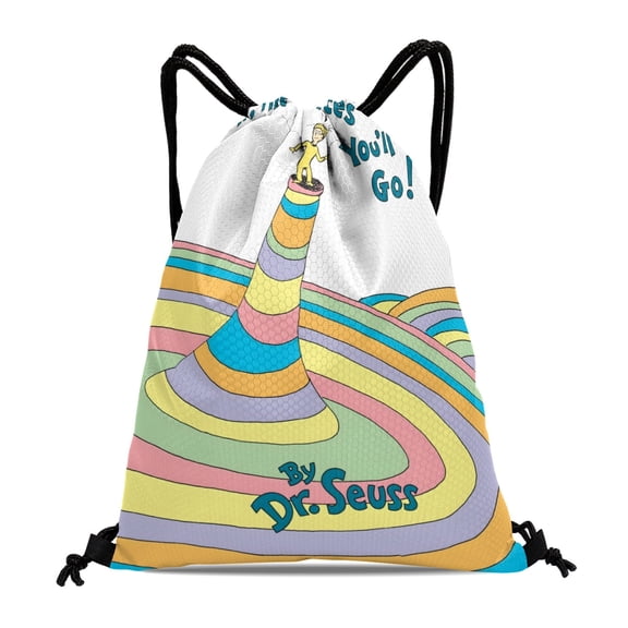 Oh The Places You'll Go-theme Drawstring Backpack Sports Gym Bag Water Resistant String Bag Cinch Bag，12‘’X16‘’（30X40cm）