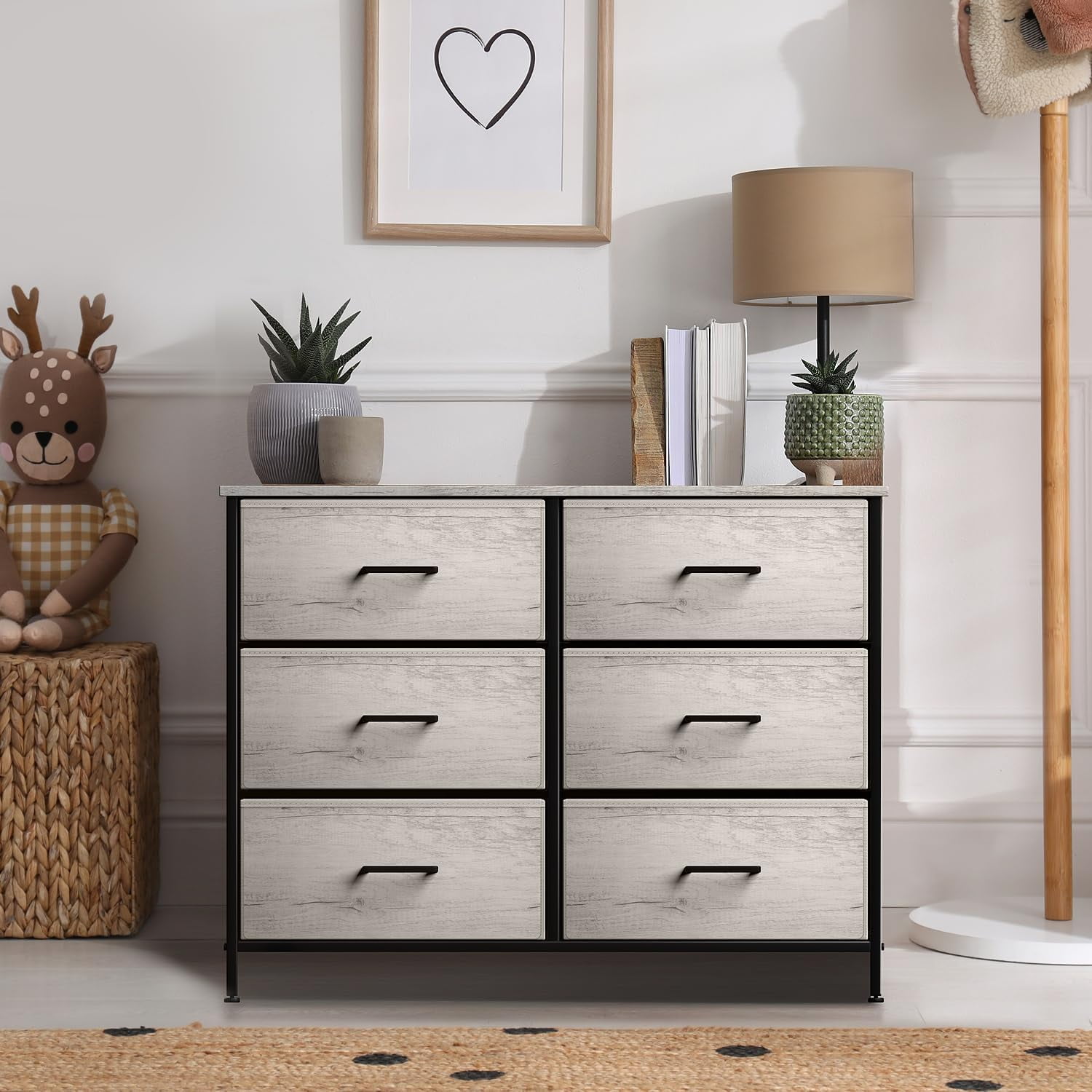 Sorbus 6-Drawer Dresser, Fabric Chest Organizer with Steel Frame & Wood Top, Rustic Beige