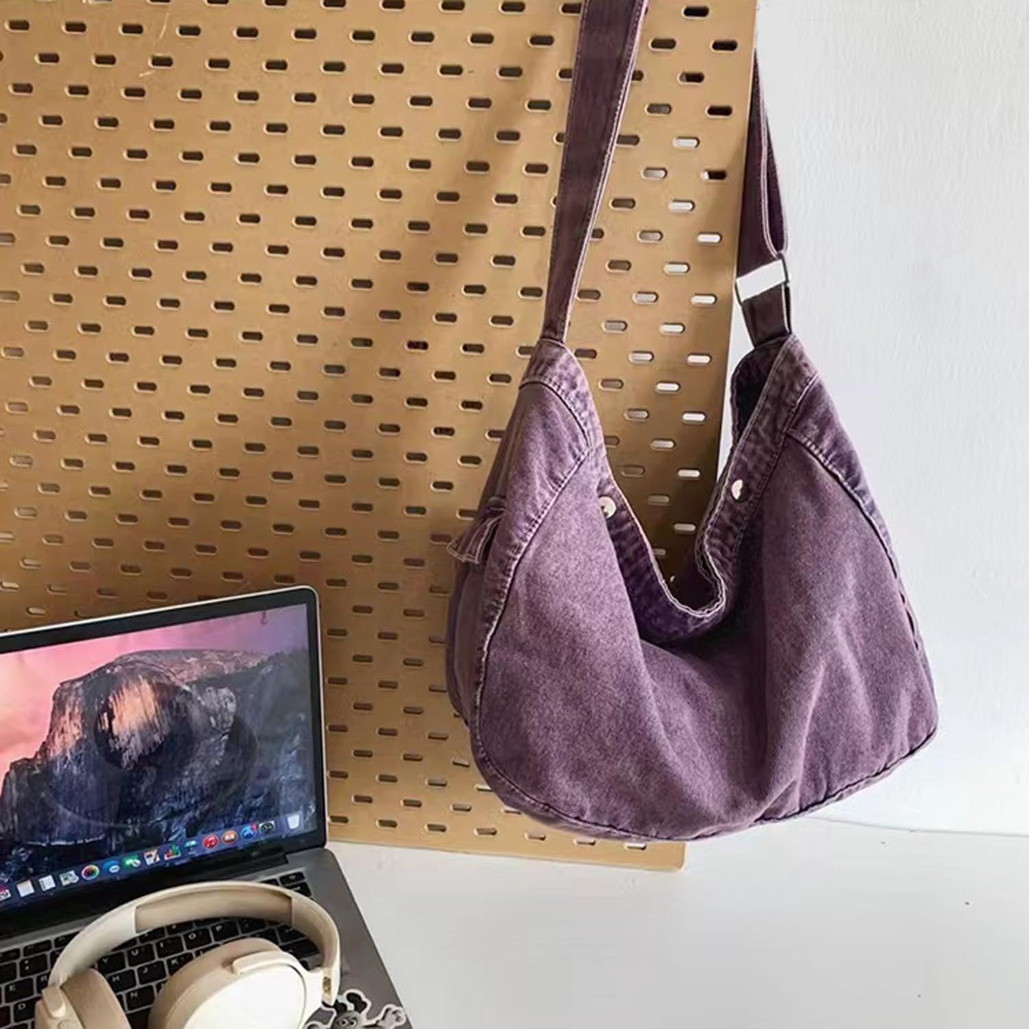 Denim Canvas Messenger Bag Large Crossbody Bag with Multiple Pockets Casual Shoulder Aesthetic Tote Bag for Women and Men