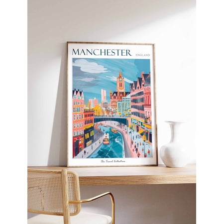 Manchester Travel Colorful Cityscape Art, Unframed Paper Print