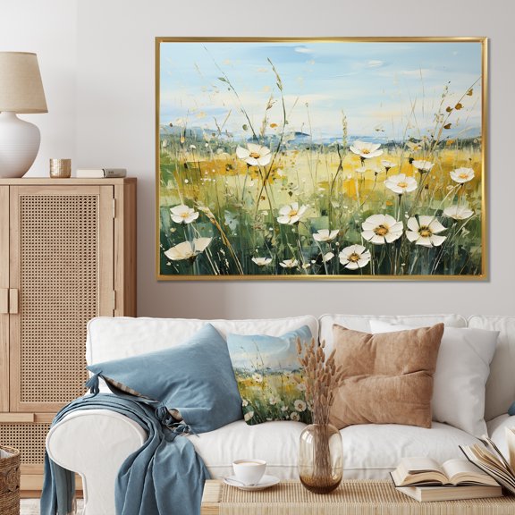 Designart "Meadow Of Spring III" Floral Floater Framed Canvas Print