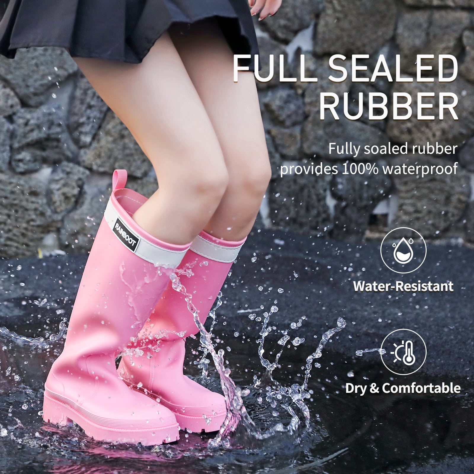 Lcamaw Rain Boots for Women,Waterproof Rubber Boots,Knee High Garden Fishing Muck Boots,Lightweight Comfortable Water Boots,Outdoor Work