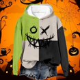 thumbnail image 2 of Womens Halloween Hoodies Patchwork Pumpkin Graphic No Pocket Sweatshirt Long Sleeve Pullover Tops Fall Winter Warm Green L, 2 of 3