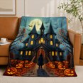 thumbnail image 2 of Haunted House Halloween Flannel Fleece Blanket Spooky Pattern Soft Throw Blanket Fall Holiday Home Decor SPXUBZ 60"x50", 2 of 5