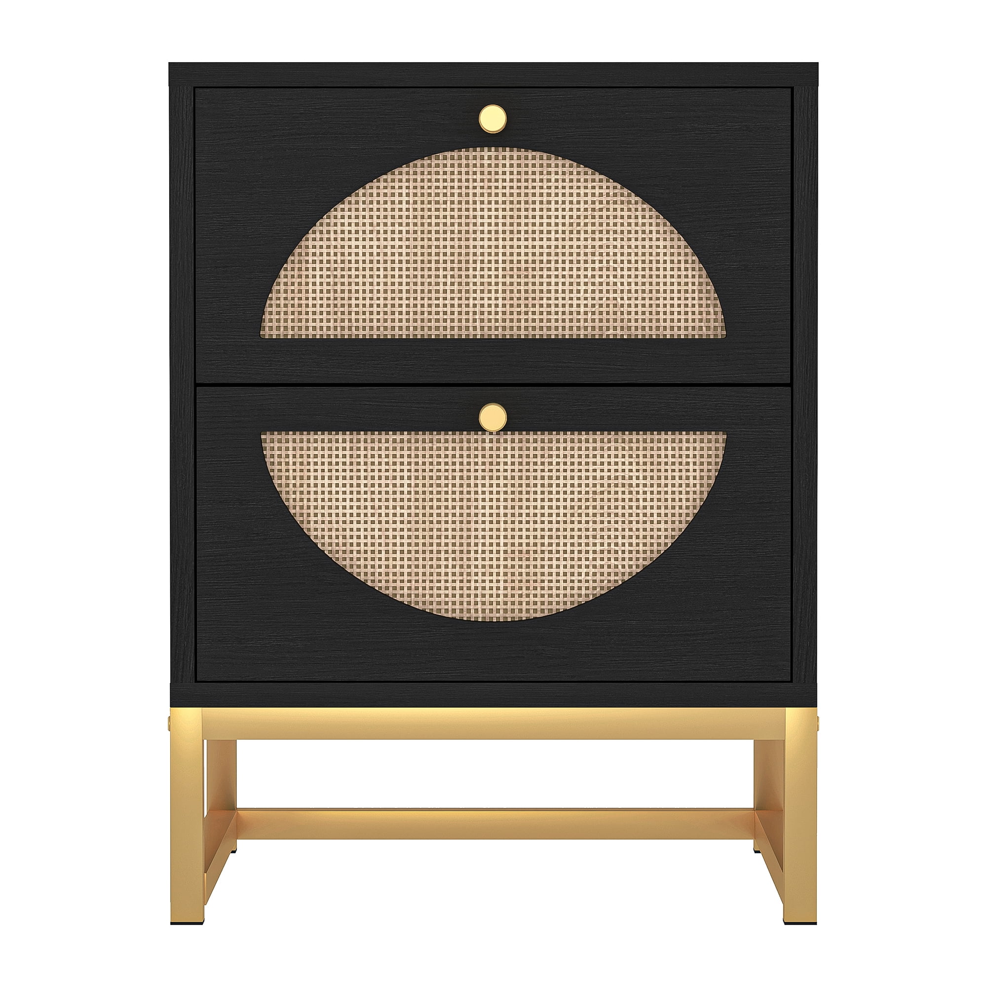 YYAo Single Nightstand, Bedside End Table with 2 Natural Rattan Drawer & Metal Legs, Side Table for Bedroom and Living Room, Black YYAo Single Nightstand, Bedside End Table with 2 Natural Rattan Drawer & Metal Legs, Side Table for Bedroom and Living Room, Black