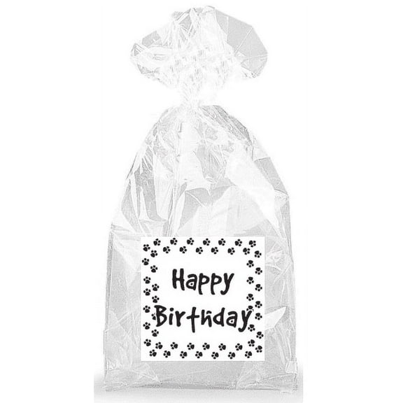 Puppy Paw Print Happy Birthday Party Favor Bags with Ties - 12pack