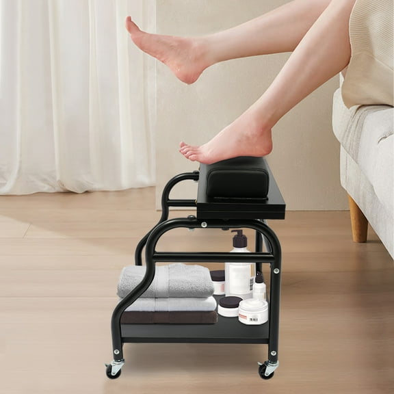 Black Iron Multilayer 40*40cm Foot Bath Cart With Brake Wheel Folding Table Manicure Pedicure Mobile Nursing Car