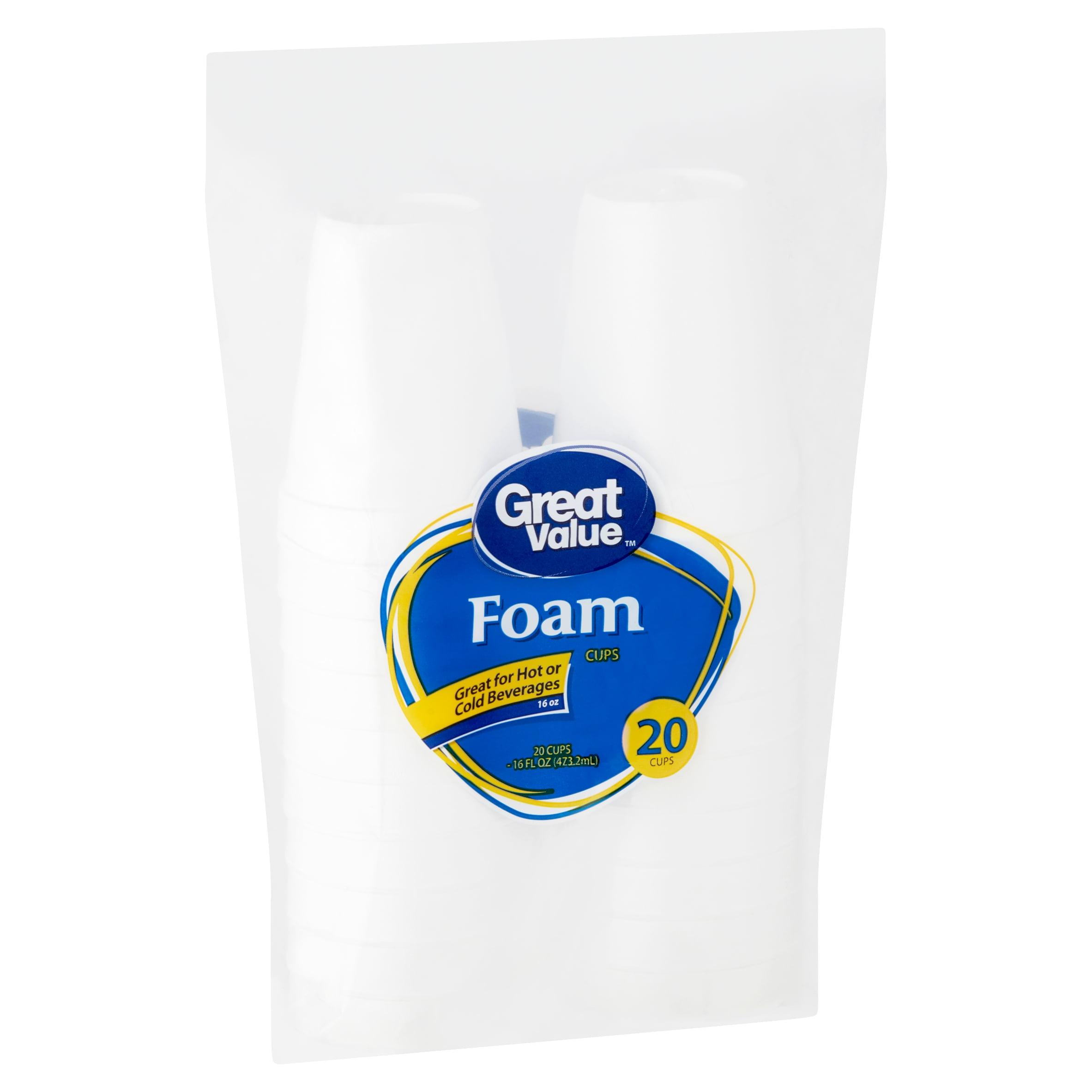 Great Value Foam Cups, 16 oz, 20 count