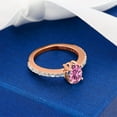 thumbnail image 4 of Gem Stone King 1.20 Cttw 18K Rose Gold Plated Silver 7X5MM Oval Pink Moissanite and white Created Sapphire Ring for Women (Size 5), 4 of 5