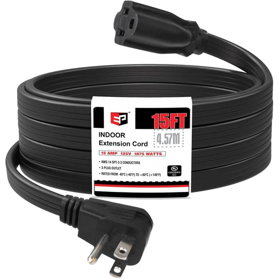 EP 15 Ft Heavy Duty Appliance Extension Cord - 14 Gauge 3 Prong - Indoor Use, Black