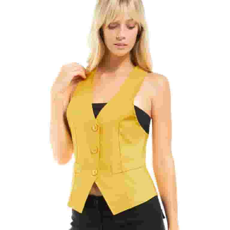 アウターその他 GOLDEN Woman Waistcoat Yellow Cream Made by Olivia Women's Stretch Racerback Tuxedo Suit