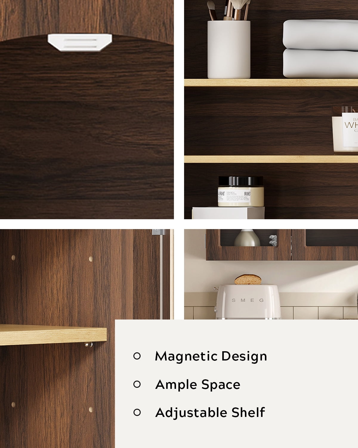 Joyyskill Arched Bathroom Wall Cabinet Modern Wooden Medicine Cabinet with Acrylic Doors, Farmhouse Wall Mounted Cupboard Storage Organizer, Brown Oak