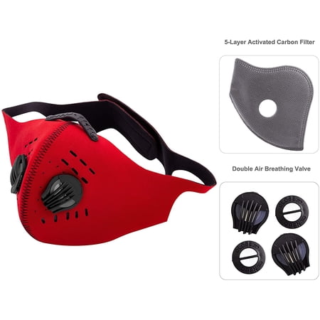 6 Colors Sports Adult Face Mask with 5 Filters, Adjustable Straps, Washable, Reusable