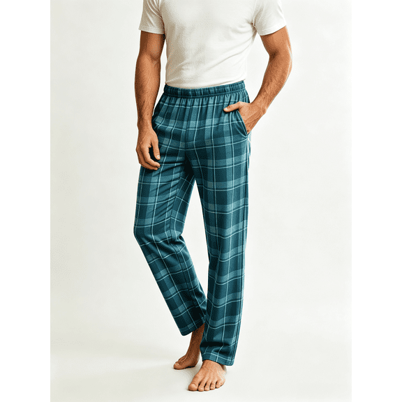 Zenithor Men's Pajama Pants Soft Comfortable Plaid Sleeping Bottoms Drawstring Elastic Waist Loungewear Winter Warmth S-XL Blue