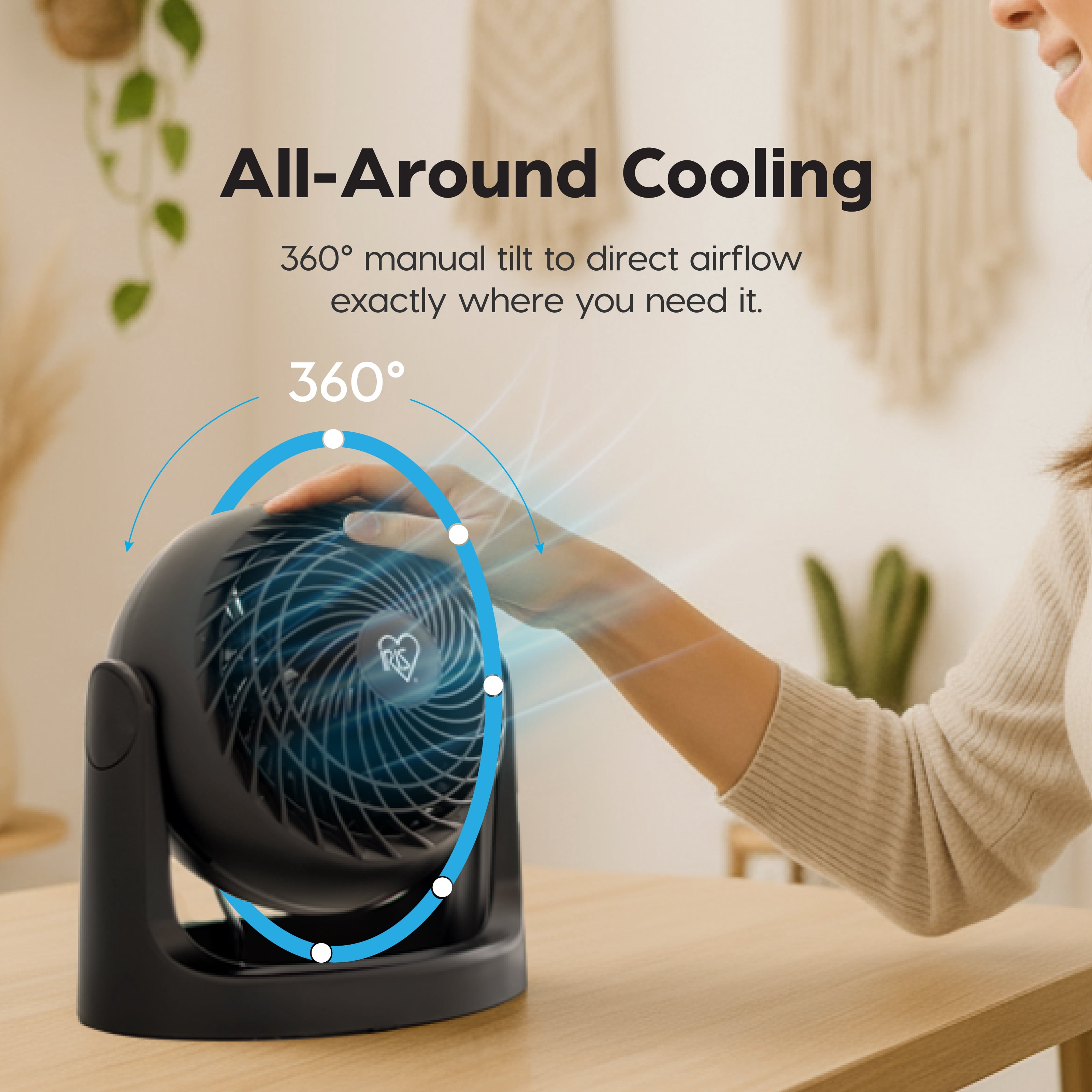 IRIS WOOZOO Desk Fan Air Circulator 3 Speeds 360° Tilt, Black