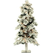 Fraser Hill Farm 6.0-Ft Snowy Alpine Snow Flocked Christmas Tree with Lifelike Trunk Base and Clear Lights
