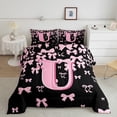 thumbnail image 2 of jejeloiu Monogrammed U Queen Comforter Set,Cute Bowknot Bowtie Bedding Sets,Light Pink Black Bedding Comforter Set,Microfiber Room Decorative Reversible,3pcs, 2 of 8