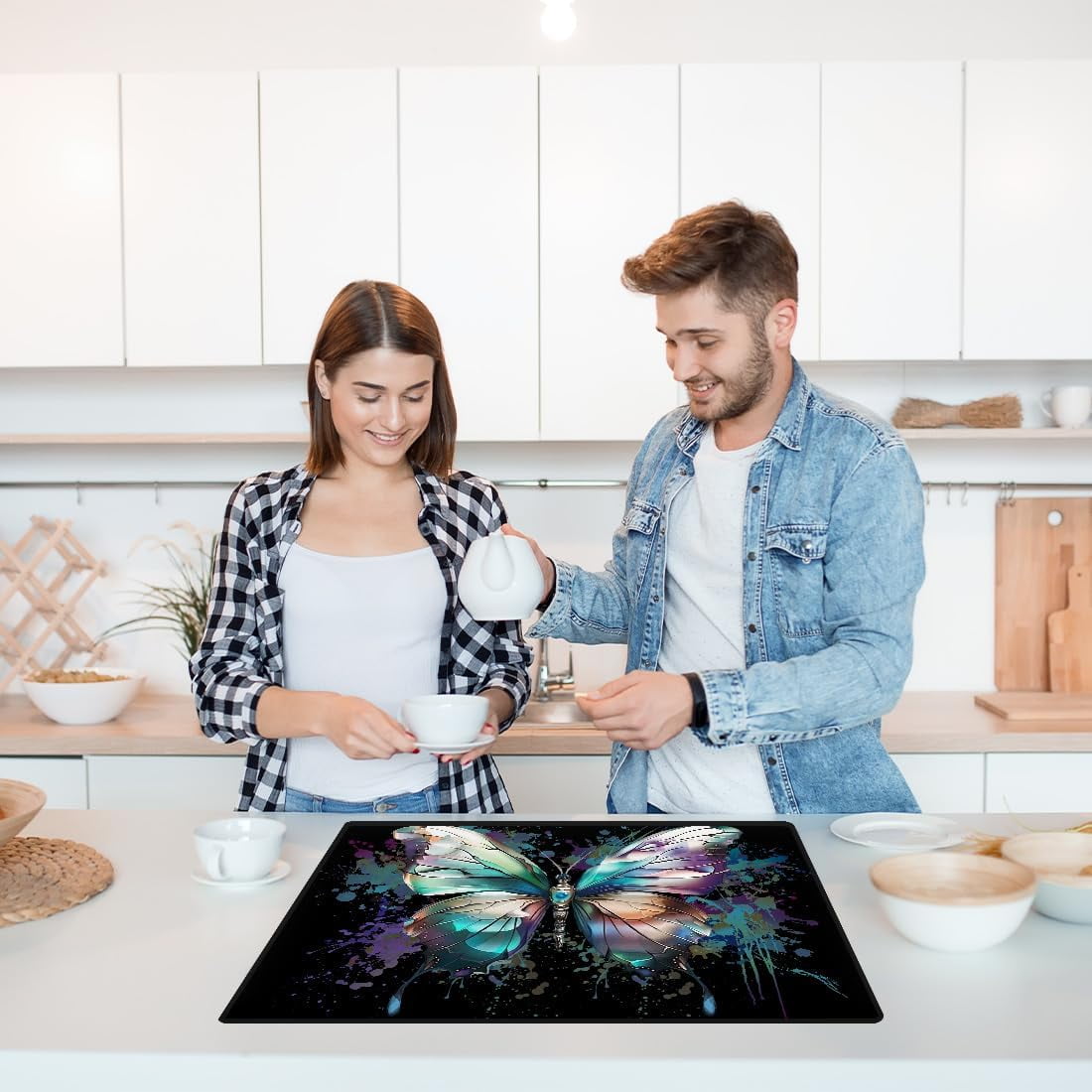 Electric Stove Cover 20.47x28.35" Stove Top Cover for Electric Stove Foldable Glass Cooktop Protector Non-Slip Top Protector Mat for Electric Stove Washer and Dryer(Butterfly)
