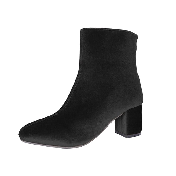 XUNKUSGA Ankle Boots for Women Soft Velvet Pointed Toe Block High Heel Womens Boots with Back Zipper Classic Solid Color Short Boots for Fall Winter Party Daily Wear Black 5.5