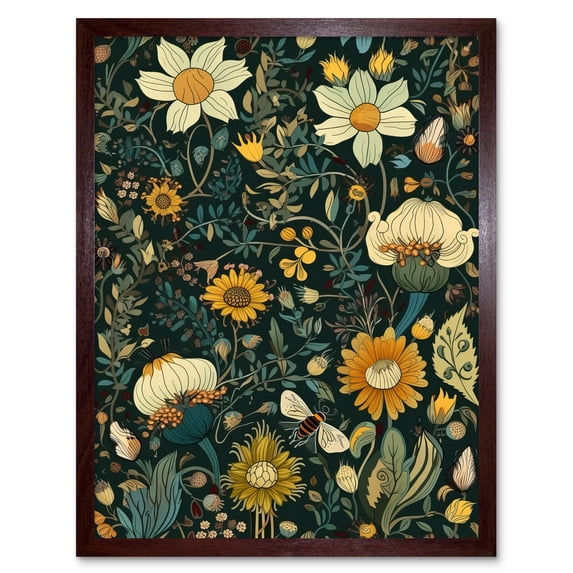 Bee Flying over Flower Wildflower Spring Field Art Print Framed Poster Wall Decor 12x16 inch