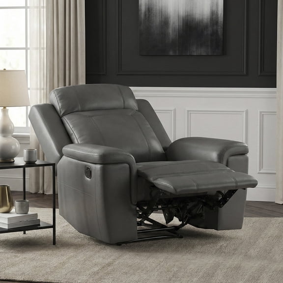 OakvillePark Livaro Leather Match Manual Reclining Chair, Dark Gray