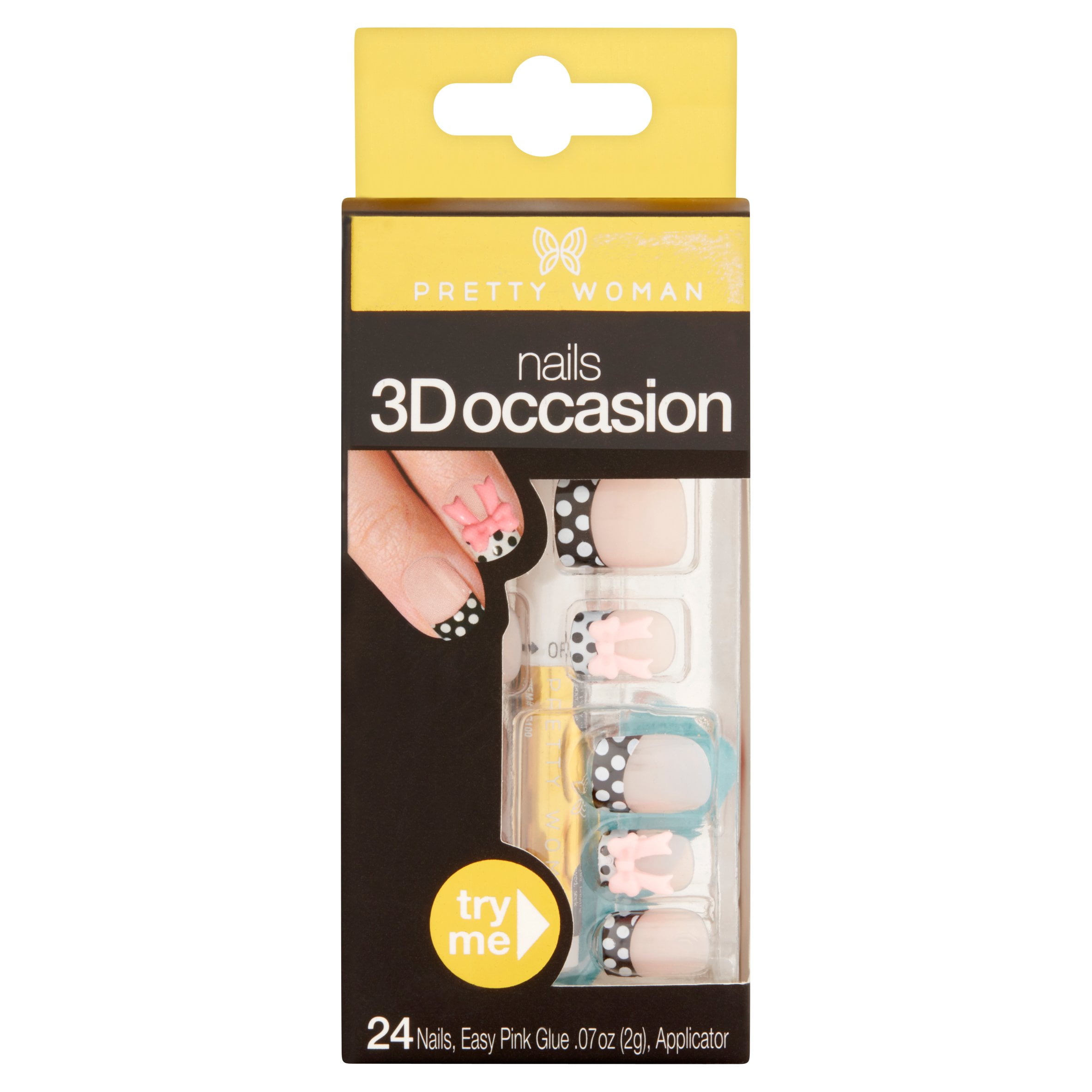Pretty Woman 3D Occasion Easy Pink Glue Nails, .07 oz, 24 count