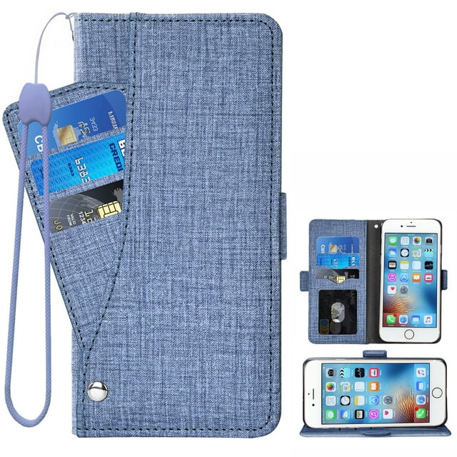Wallet Case for iPhone 7 Plus 8 Plus, Blocking Card Slot Stand Shockproof TPU Interior Case PU Leather Magnetic Protect Flip Cover Compatible with iPhone 7 Plus 8 Plus, Blue