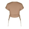 thumbnail image 6 of MIUOWANP Women's Short Sleeve Tops Casual Trendy Solid Color Slim Pleat Drawstring Blouse Tops Size M(6)Khaki, 6 of 9
