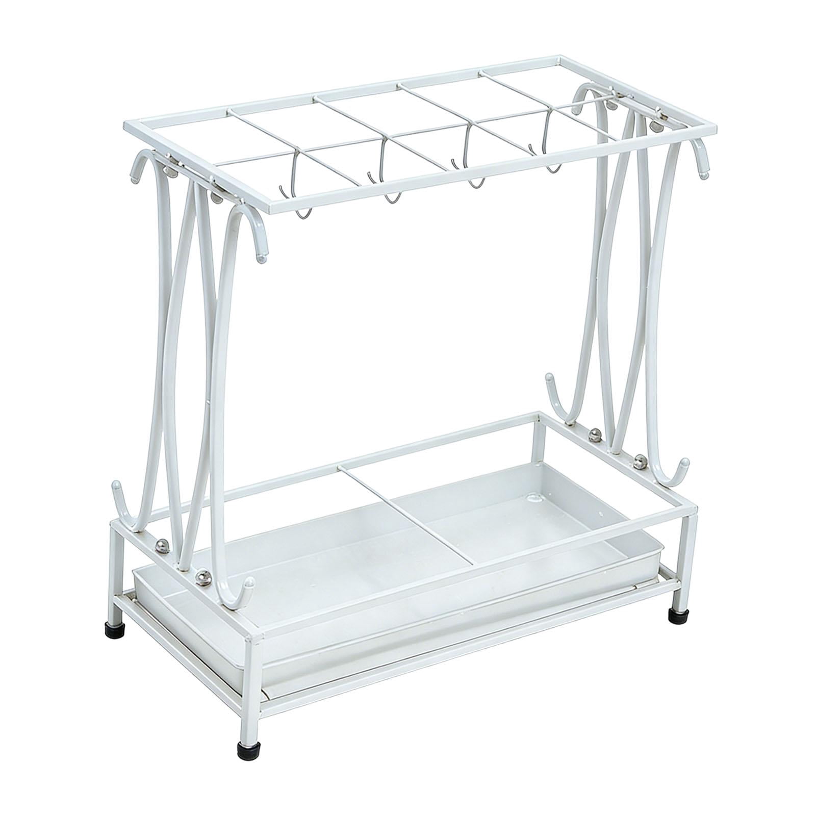 Fiocias Iron Umbrella Holder with Drip Tray Rectangular Umbrella Storage Organizer Stand White