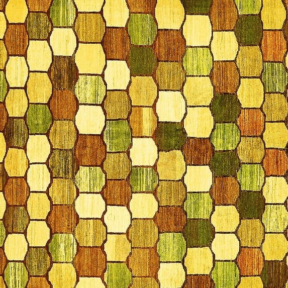 Ahgly Company Machine Washable Indoor Square Abstract Yellow Modern Area Rugs, 8' Square