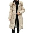 thumbnail image 2 of Aboser Winter, Long Puffer Jackets for Women with Faux Fur Hood Trendy Full Zip Coats Puffy Thicken Quilted Coat Outwear White, 2 of 9