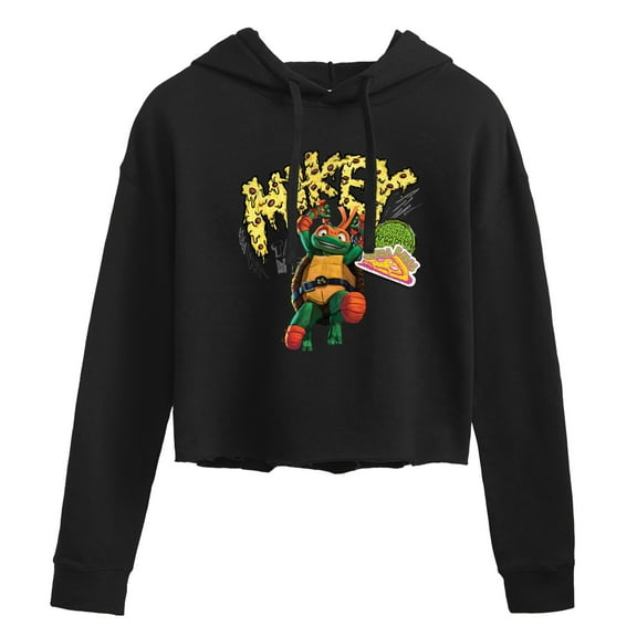 Teenage Mutant Ninja Turtles: Mutant Mayhem - Michelangelo AKA Mikey - Pizza Rules - Juniors Cropped Pullover Hoodie