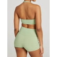 thumbnail image 5 of Workout Sets for Women 2 Piece Wrinkles Halter Sports Bras High Waist Biker Shorts Exercise Yoga Outfit Light Green S, 5 of 6