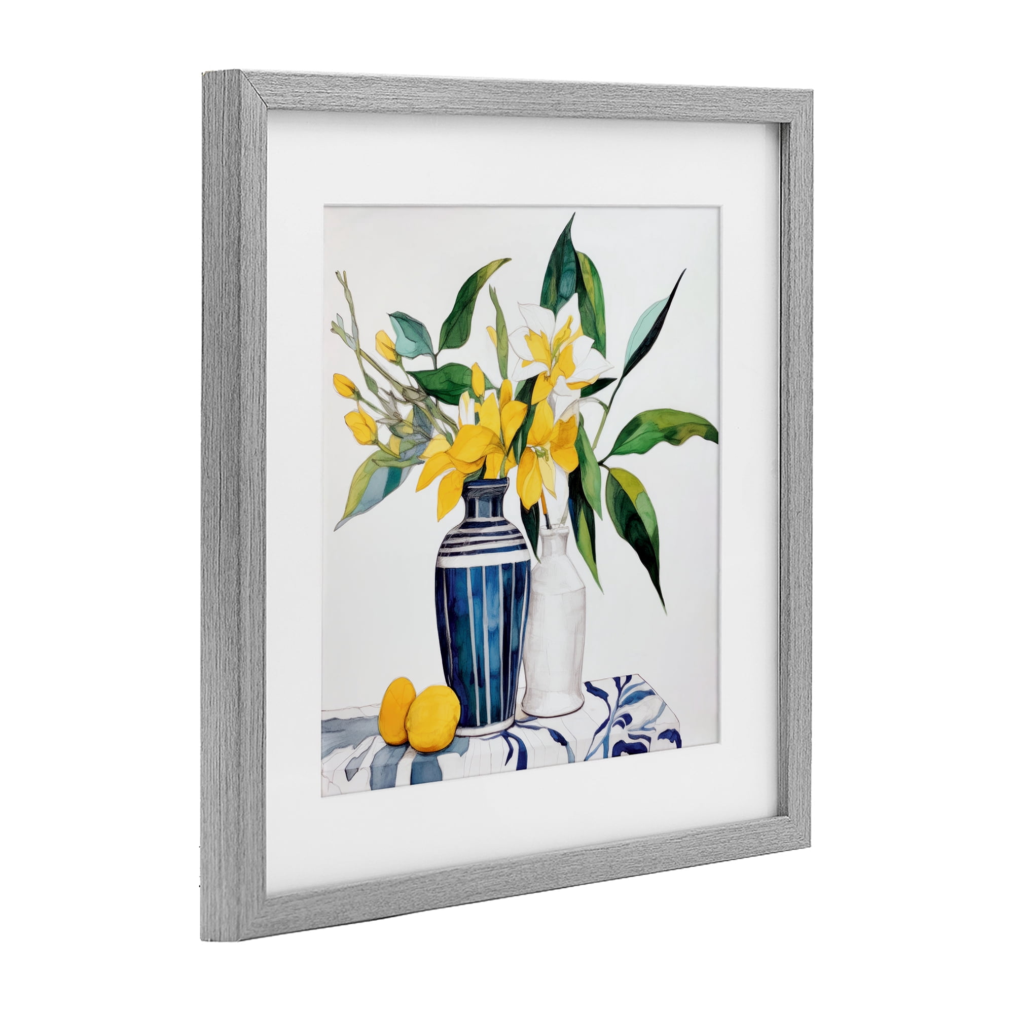 Stupell Industries Lemons And Blooms Table Gray Framed Print Under Glass, design by Ray Powers