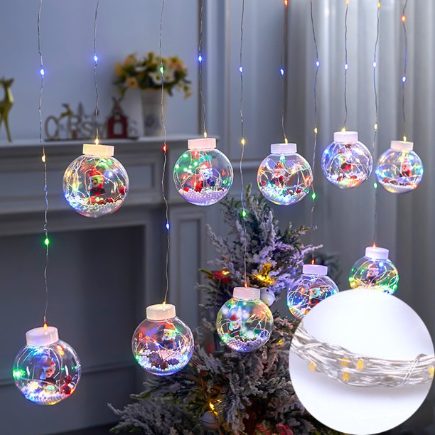 Cortina de luces con forma de bola de los deseos de Papá Noel, muñeco de nieve de Navidad, bola circular, alambre de cobre, alambre de cuero, decoración, luz intermitente