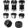 thumbnail image 1 of Adaptador de cabezal de mandril de acero de 6 piezas, 6 mm, 6,35 mm, 8 mm, convertidor + 2 tuercas para taladros, máquinas de grabado, recortadoras, carpintería eléctrica, enrutador, soporte de abraz, 1 of 5