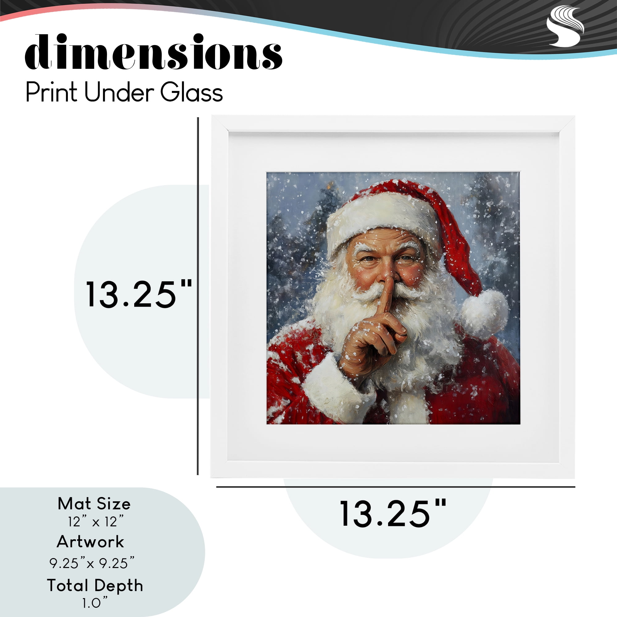 Secret Santa Shh White Framed Print Under Glass, design by Petal Prints Design