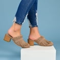 thumbnail image 4 of Brinley Co. Womens Stacked Heel Faux Suede Fringe Mules, 4 of 4