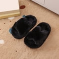 thumbnail image 2 of Yindaity Kids Slippers Girl's Fuzzy Fluffy Slippers Open Toe Cross Band Soft Plush House Slippers(Black,28), 2 of 6