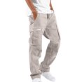 thumbnail image 2 of Men's Straight Leg Cargo Pants with Multiple Pockets, Elastic Waist and Drawstring for Casual Outdoor Wear, 2 of 6